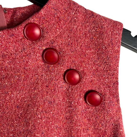 Hobbs London Sleeveless Wool Silk Blend Tweed Shift Dress in Red Size UK 8 US 4 - Picture 3 of 10